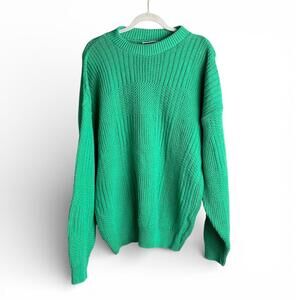 Vintage Deadstock Kelly Green Cotton Crewneck Knit Sweater